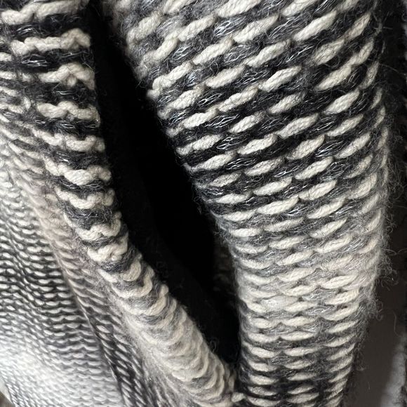 Lucky Brand Sweater Cardigan Black Gray White Lagging Look Wool Blend - Picture 6 of 10